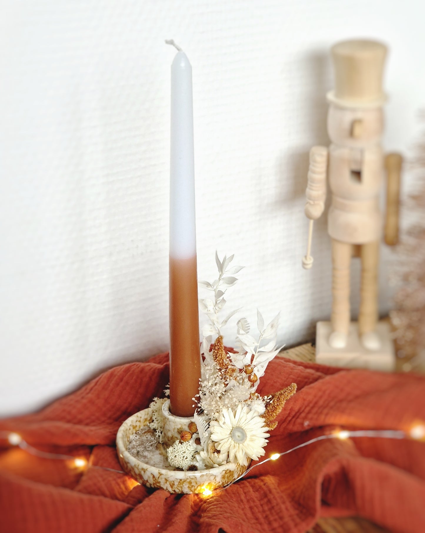 Bougeoir céramique - Blanc & Orange