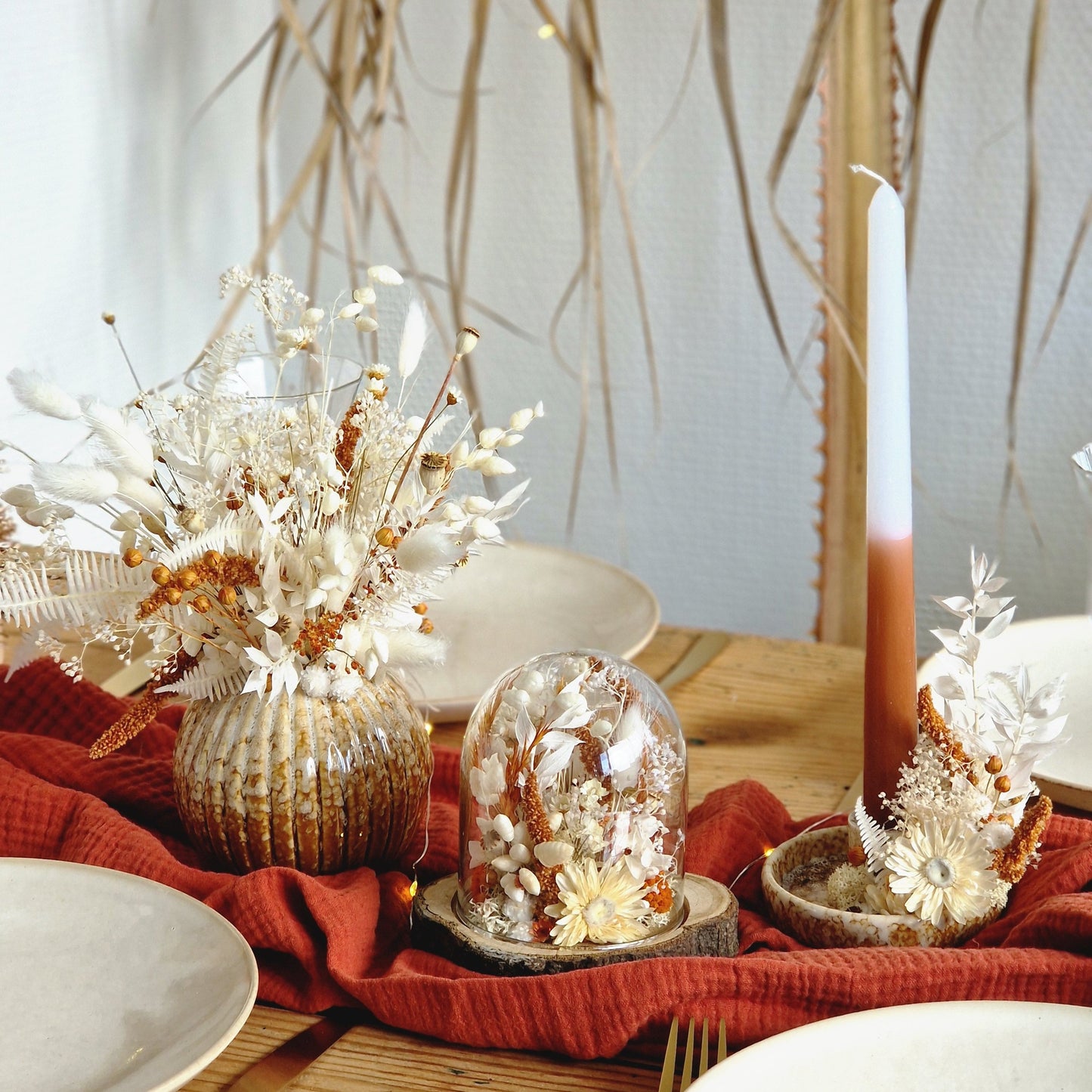 Bougeoir céramique - Blanc & Orange